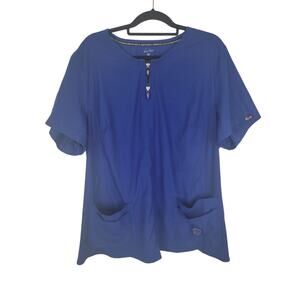 Koi Lite Scrub Top 3x Womens Plus Size Blue V Neck Short Sleeve Zipper Pockets